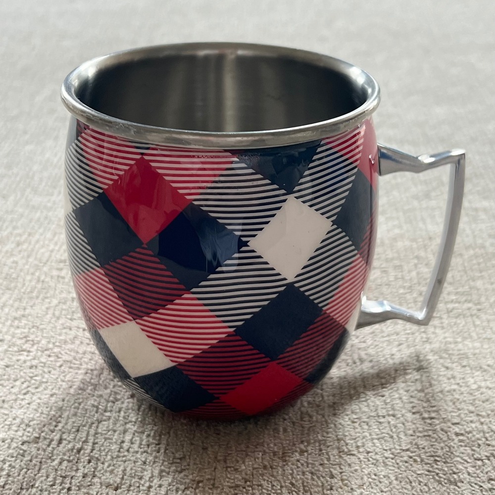 Barcraft Plaid Stainless Steel Moscow Mule Mug Red Navy Blue White 5265259